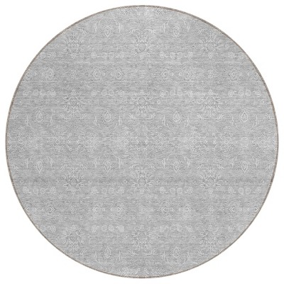 Silver Gray And Ivory Floral Washable Indoor Outdoor Area Rug