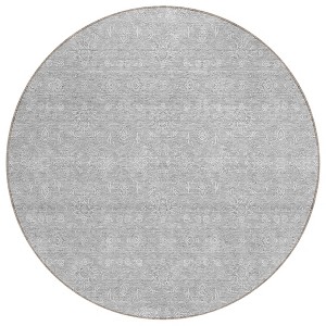 Silver Gray And Ivory Floral Washable Indoor Outdoor Area Rug - 1 of 4