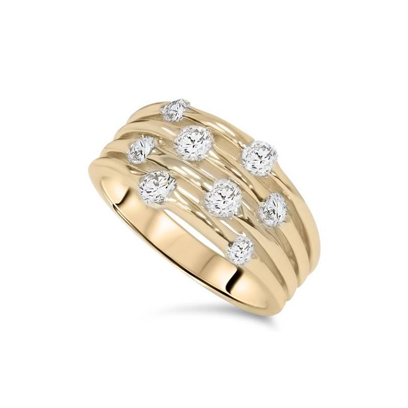 Pompeii3 1ct Yellow Gold Real Diamond 14K Right Hand Womens Fashion Multi Row Ring, 4 of 6