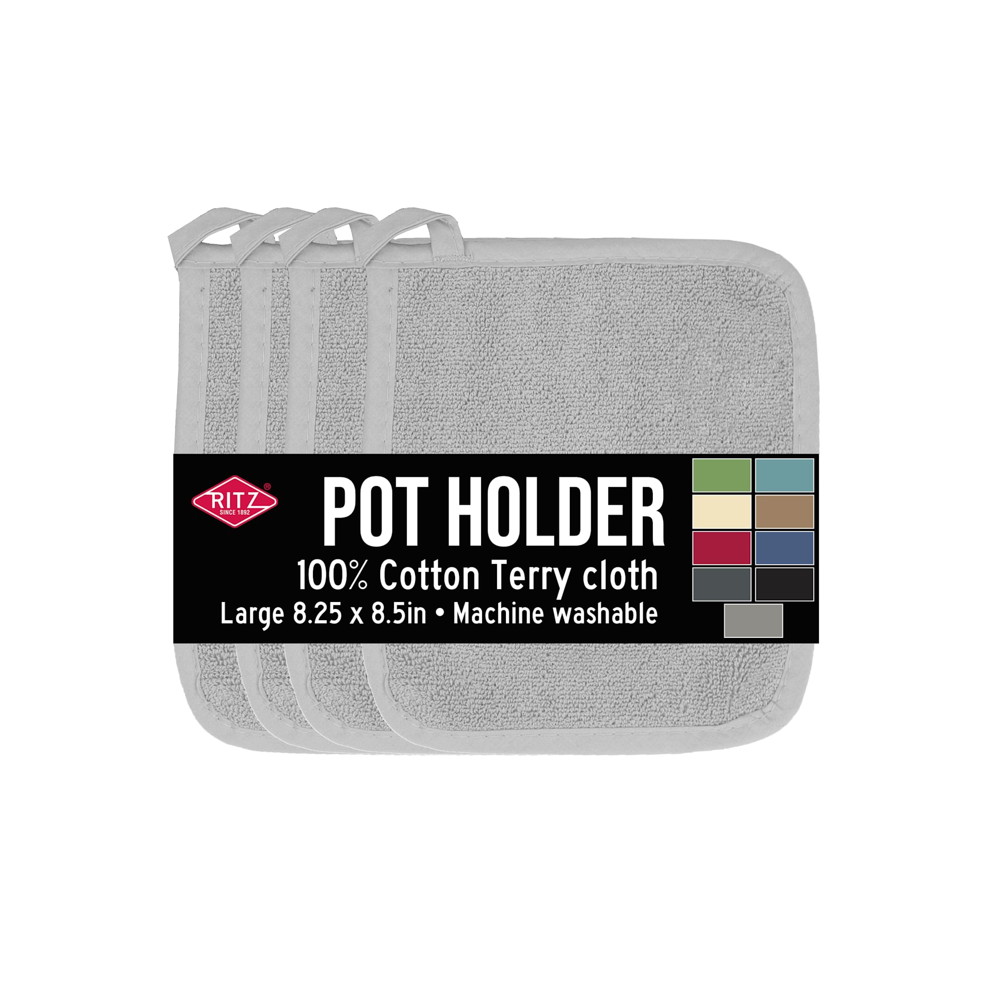 John Ritzenthaler Co. Ritz 4-Pack Terry Pot Holder Set, Titanium