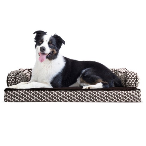 Diamond Brown Furhaven Pet Plush & Decor Comfy Couch Memory Foam Sofa-Style Pet Bed Large