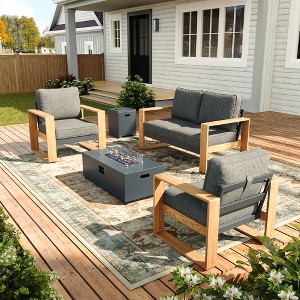 LayinSun Aluminum Patio Furniture Set with Fire Pit Table, Oversized Seat with Hight Back, Outdoor Conversation Sets - 1 of 4