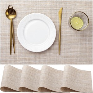 Aoibox PVC Woven Placemats Set of 4, Wipeable Indoor Outdoor Table Mats, Washable Vinyl Place Mat for Dining Table in Beige White - 1 of 4