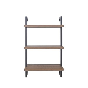 39" 3 Tier Wall Mount Floating Bookshelf Reclaimed Oak/Matte Black - Nathan James: Industrial Pipe Frame, Keyhole Mount - 1 of 4
