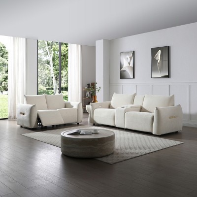Power Leather Recliner Sofa Set w/ USB, Storage & Cup Holders. Electric Adjustable Backrest & Footrest - Luxury Functional Sofa