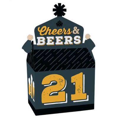 Big Dot of Happiness Cheers and Beers to 21 Years - Treat Box Party Favors - 21st Birthday Party Goodie Gable Boxes - Set of 12