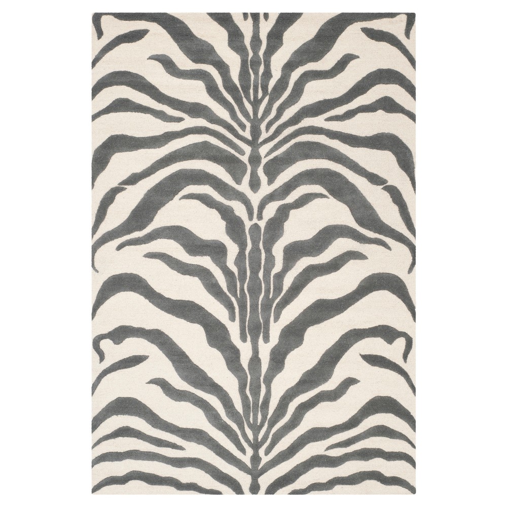 6'x9' Zebra stripe Area Rug Ivory/Dark Gray - Safavieh