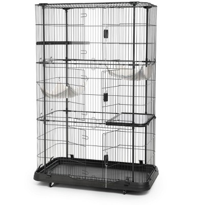 Prevue Pet Products Cat Home with 4 Levels, Metal Cage Kennel for Multiple Cats, Rust Resistant Kitten Crate with Caster Wheels and Hammocks, Feline House, Black