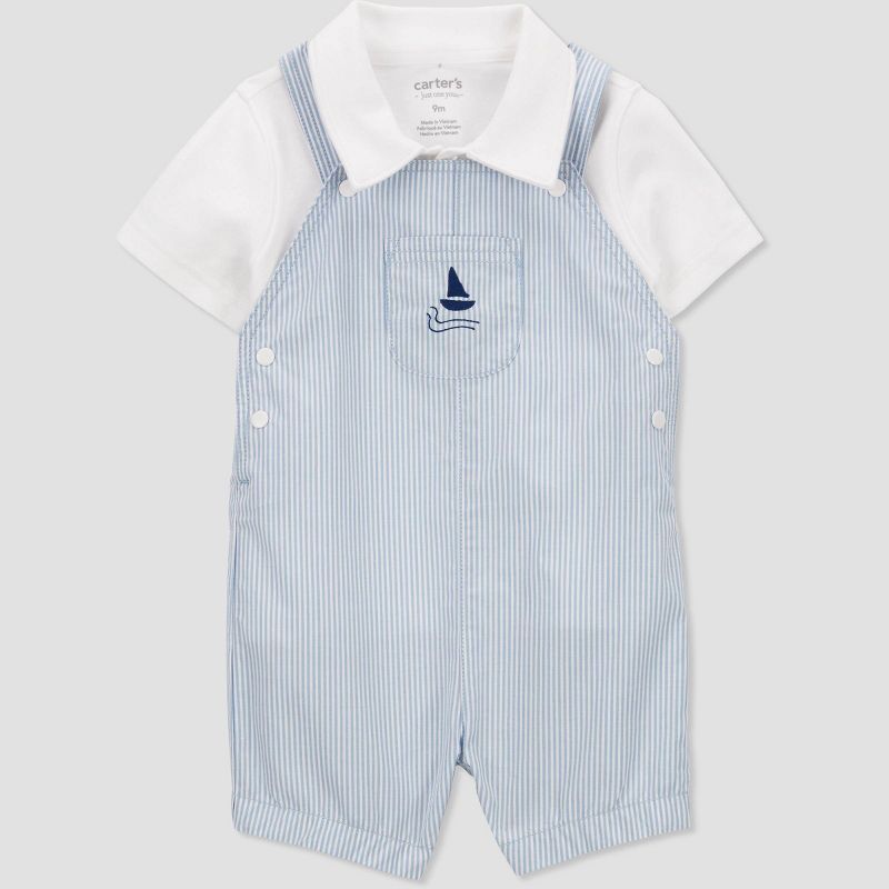Carter&#39;s Just One You&#174; Baby Boys&#39; Striped Sailboat Overalls - Blue, 6 of 9
