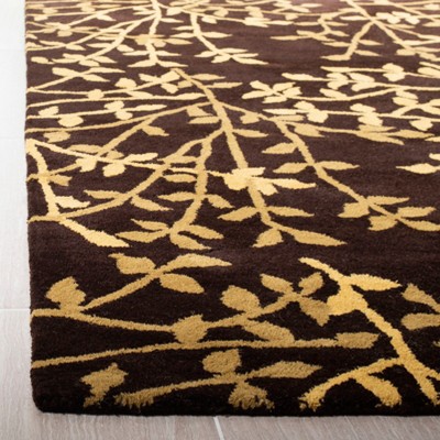 Brown and Yellow Floral Handmade Wool Accent Rug, 2' x 3'