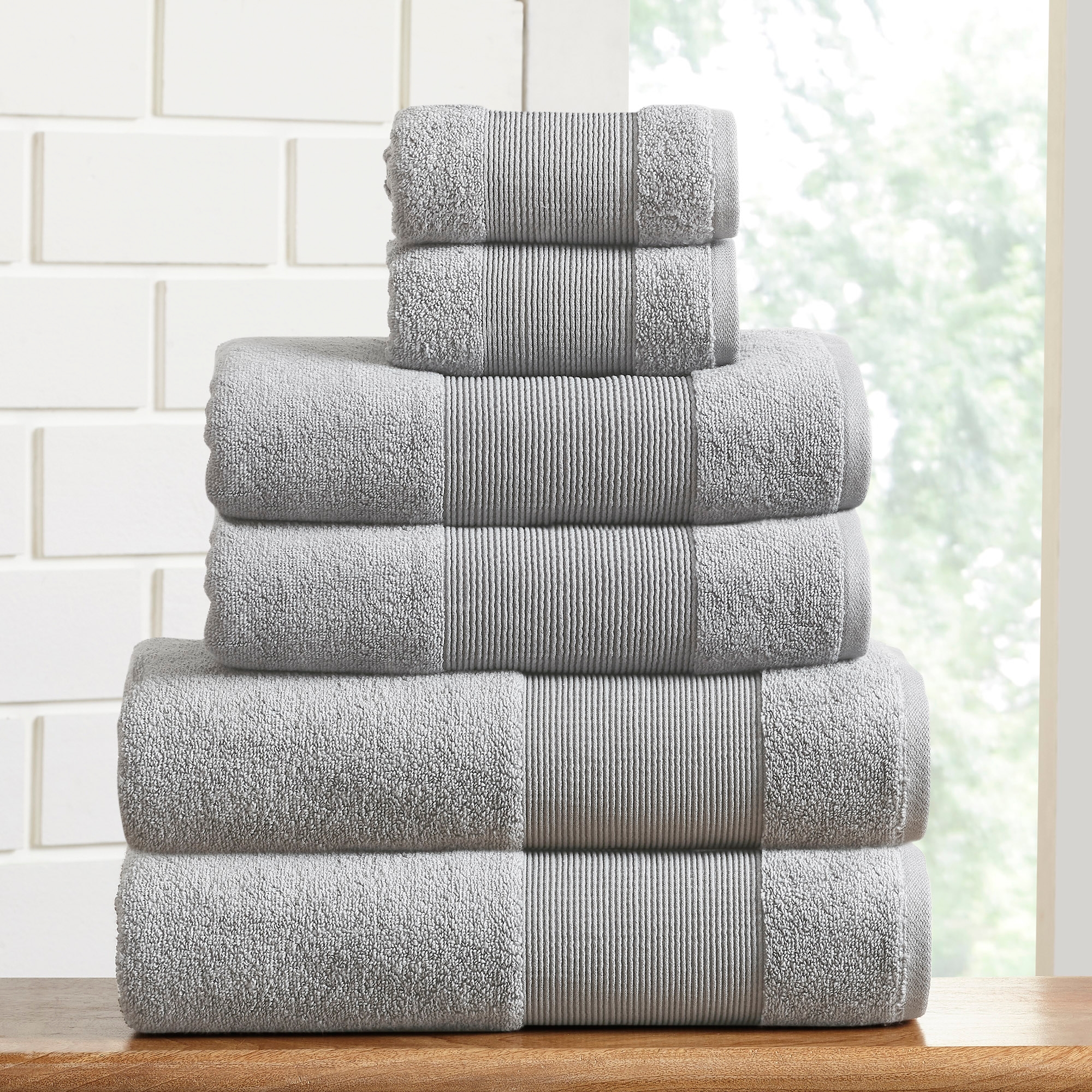 Modern Threads AirCloud 100% Cotton 6-Piece Towel Set, Soft Gray