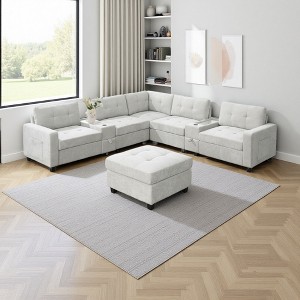 104" Chenille U-Shaped Sectional Sofa with Tables & Storage - 1 of 4