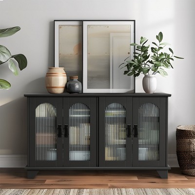 PexFix 45" Wood 4 Glass Door TV Stand Storage Entertainment Media Center with Shelf