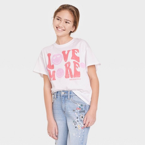 Girls' Oversized SmileyWorld Short Sleeve Graphic T-Shirt - art class™ White - image 1 of 3