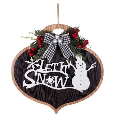 14in Let it Snow Wood Ornament Wall Hanging Decorative Holiday Scene Props - Haute Décor