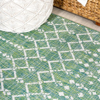 Boho-Chic Cream/Green Moroccan-Inspired Indoor/Outdoor Area Rug