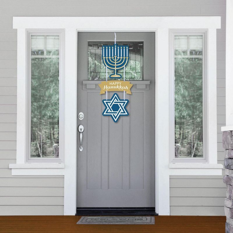 Big Dot of Happiness Happy Hanukkah - Hanging Porch Chanukah Holiday Party Outdoor Decorations - Front Door Decor - 3 Piece Sign, 2 of 9