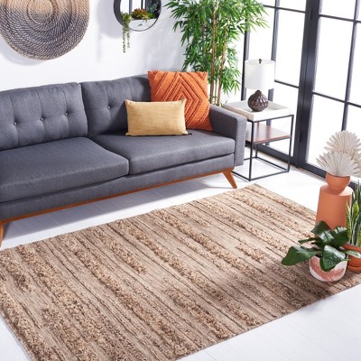 Handwoven Brown and Beige Wool Cotton Area Rug