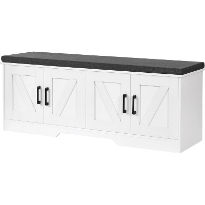 2-Tier Storage Bench with Padded Seat & Barn Doors - Entryway Shoe Organizer with Adjustable Shelf, Functional and Stylish