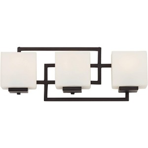 Possini Euro Design Lighting on the Square Modern Wall Light Bronze Hardwire 21" 3-Light Fixture Opal Glass for Bedroom Bathroom Vanity Reading House - 1 of 4