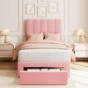 Acekool Kids Twin Bed, Boucle Upholstered Bed Frame with Storage Drawer, Wavy Headboard & Strong Wooden Slats, No Box Spring Needed, Pink - 3 of 4