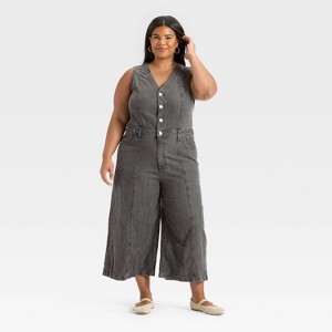 Women's Cropped Sleeveless Denim Jumpsuit - Universal Thread™ - 1 of 3