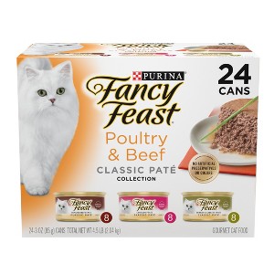 Purina Fancy Feast Classic Paté Variety Pack Chicken, Turkey & Beef Flavor Wet Cat Food Cans - 3oz - 1 of 4
