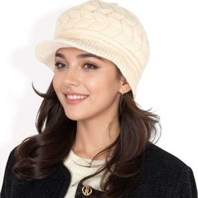 Anna-Kaci Women's Knitted Newsboy Cap with Braided Cable Pattern and Stylish Brim Design