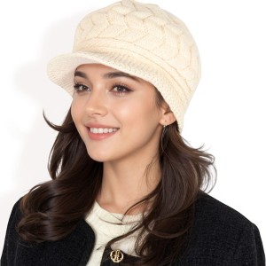 Anna-Kaci Women's Knitted Newsboy Cap with Braided Cable Pattern and Stylish Brim Design - 1 of 4