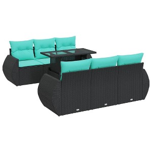 vidaXL 7 Piece Patio Sofa Set with Cushions Black Poly Rattan Acacia - 1 of 4
