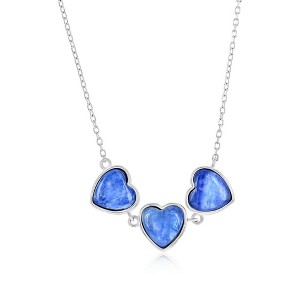 Bella Silver Sterling Silver, Triple Heart Necklace - Kyanite - Blue - 16+2 Inch - 1 of 2