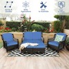 Costway 5PCS Patio Rattan Furniture Set Loveseat Sofa Ottoman W/Red\White Cushion - 3 of 4