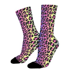 Neon Leopard Women Printed Crew Socks Funny Funky Socks Soft Polyester Novelty Gifts for Artists Men - 1 of 1