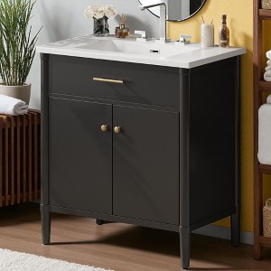 31" Bathroom Vanity with Sink, Modern Cabinet with Soft Close Doors, Adjustable Shelf, Curved Profile Design and Solid Wood Legs - 1 of 4