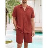 Men 2 Piece Set Short Sleeve Button Down Shirt and Drawstring Short Set Casual Summer Beach Outfi - 4 of 4
