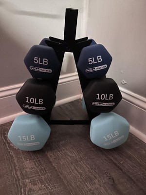 Holahatha 5, 10, And 15 Pound Neoprene Dumbbell Free Hand Weight Set With  Storage Rack, Ideal For Home Gym Exercises To Gain Tone And Definition :  Target