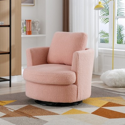 GDFStudio Bertha Swivel Boucle Upholstered 32" Wood and Steel Chair