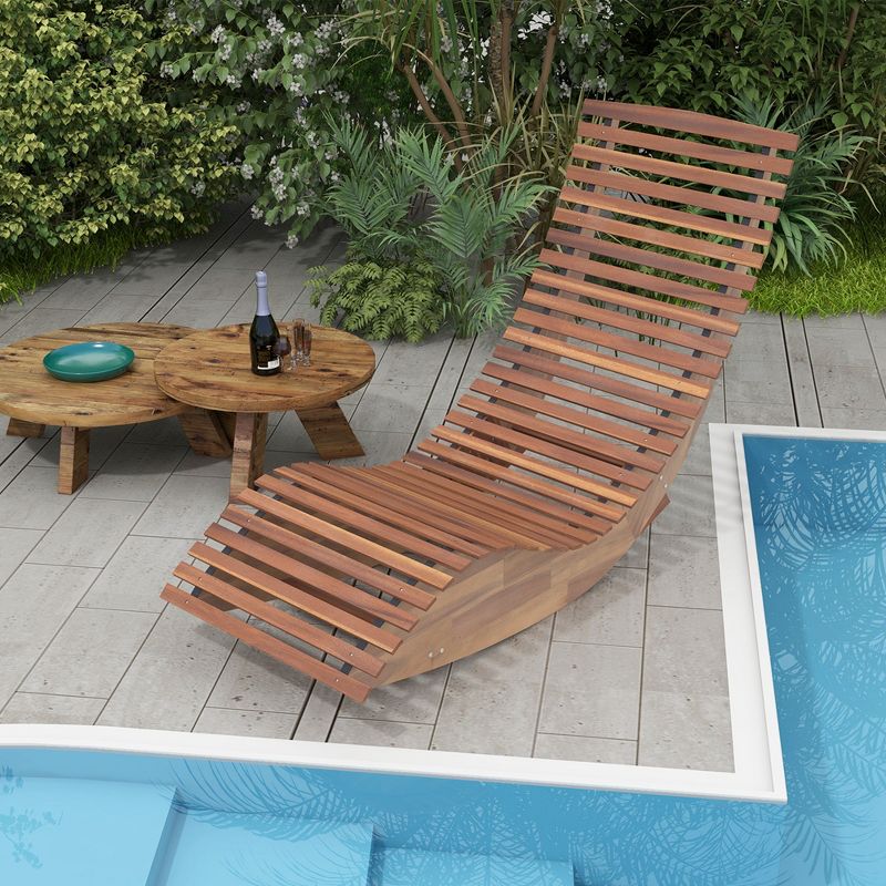 Costway 1/2 PCS Outdoor Acacia Wood Rocking Chair with Widened Slatted Seat and High Back, 2 of 11