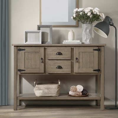 48 Inch Farmhouse Console Table, Entry Table with 2 Drawers and Cabinets, Solid Wood Sofa Table with Shelves