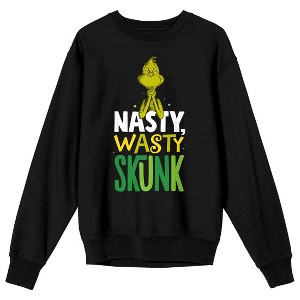 The Grinch Nasty Wasty Skunk Adult Black Crew Neck Long Sleeve Sweatshirt - 1 of 3