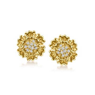 Ross-Simons 0.15 ct. t.w. Diamond Flower Earrings in 18kt Gold Over Sterling