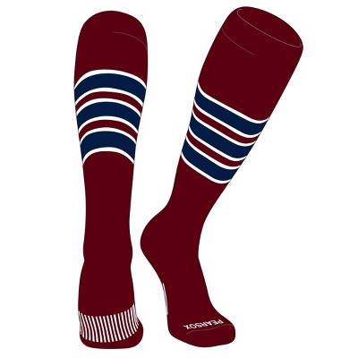 PEAR SOX Striped OTC Baseball, Softball, Football Socks (C) Cardinal, White, Navy (XL)