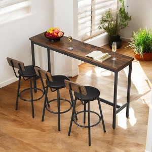 Industrial 63" Bar Table Set with 3 PU Upholstered Stools, Modern Breakfast Table for Kitchen, Living Room, or Banquet Hall - 1 of 4
