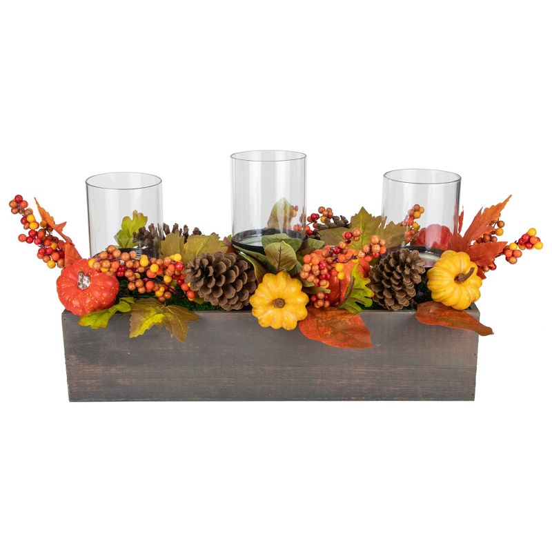 Northlight 27" Pumpkin, Berry and Pine Cone Fall Harvest Triple Pillar Candle Holder, 1 of 7