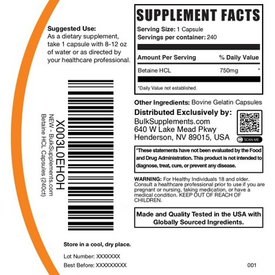 BulkSupplements Betaine HCl Capsules