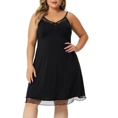 Agnes Orinda Women's Plus Size V Neck Adjustable Spaghetti Strap Mesh Panel Hem Sleeveless Nightgowns
