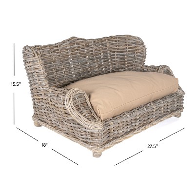 Classic Kubu Gray Handwoven Rattan Dog Daybed with Cushion