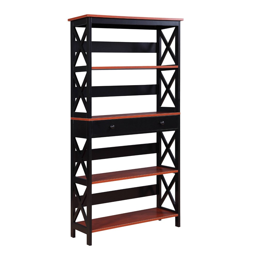 Photos - Garden & Outdoor Decoration 59.75" Breighton Home Xavier 5-Shelf Bookcase with Drawer Cherry/Black: Tr