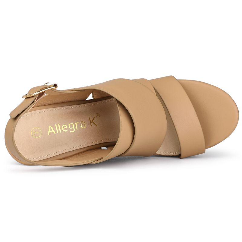 Allegra K Women's Slingback Buckle Ankle Strap Wood Platform Wedge Sandals, 4 of 8