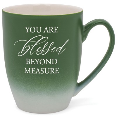 Elanze Designs You Are Blessed Beyond Measure Two Toned Ombre Matte Green and White 12 ounce Ceramic Stoneware Coffee Cup Mug